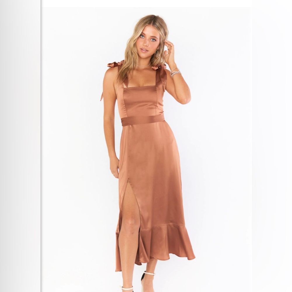 Claire Midi Dress ~ Copper Luxe Satin size S